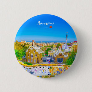 Bóton Redondo 5.08cm Barcelona, Espanha - Parque Güell Mosaico Gaudí