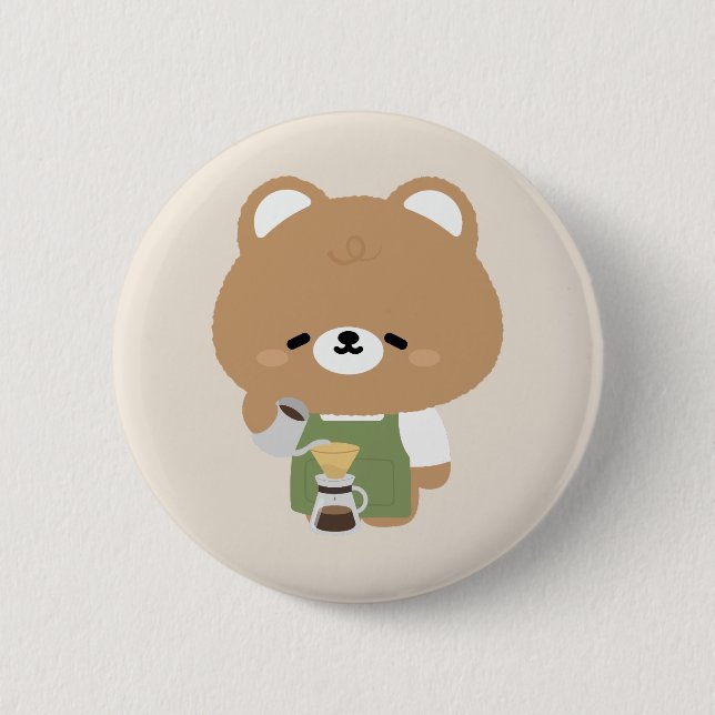 Bóton Redondo 5.08cm Barista Urso Fofo (Frente)