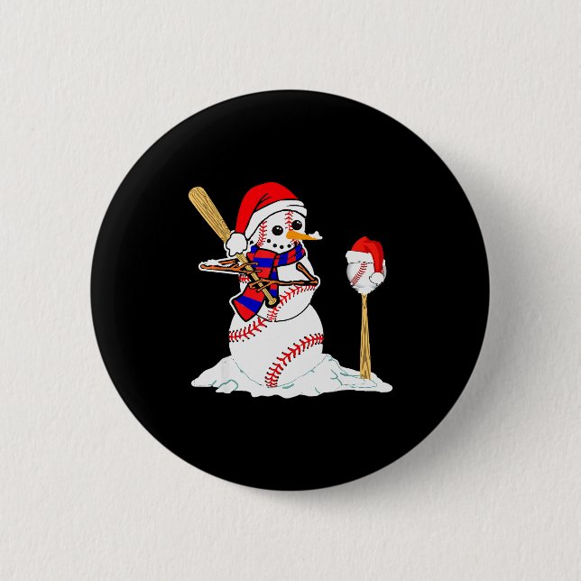 Bóton Redondo 5.08cm Baseball Christmas Snowman Playing Baseball  (Frente)