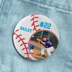 Bóton Redondo 5.08cm Baseball Crachá Nome Camisa Número Foto Azul Céu