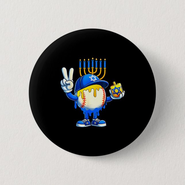Bóton Redondo 5.08cm Baseball Ice Cream Drip Dreidel Happy Hanukkah Boy (Frente)