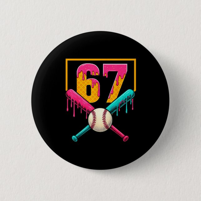 Bóton Redondo 5.08cm Baseball Ice Cream Drip Number 67 Player 67th Birt (Frente)