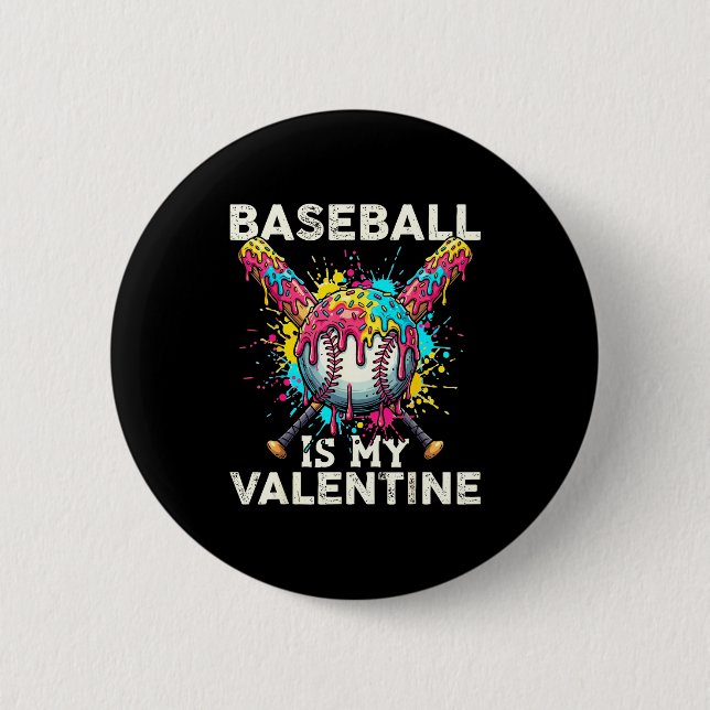 Bóton Redondo 5.08cm Baseball Is My Valentine Ice Cream Drip Crossed Ba (Frente)