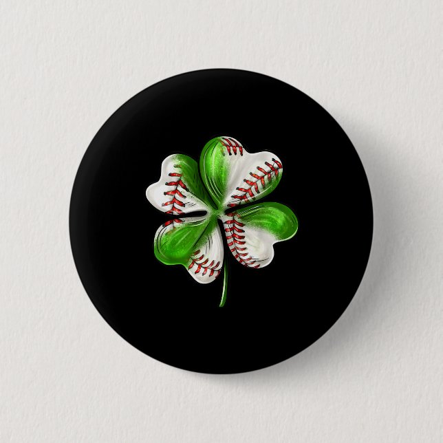 Bóton Redondo 5.08cm Baseball Shamrock St Patrick's Day Clover With Bas (Frente)