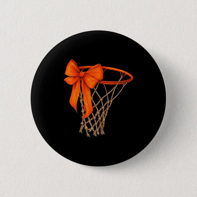 Bóton Redondo 5.08cm Basketball Hoop With Bow Cute Basketball Aesthetic (Frente)