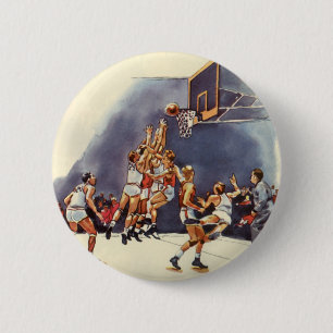 Bóton Redondo 5.08cm Basquete Esportivo Vintage, Jogadores em uma Parti