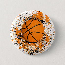 Bóton Redondo 5.08cm Basquete Grunge Pintura Salpico Laranja Preto Lega