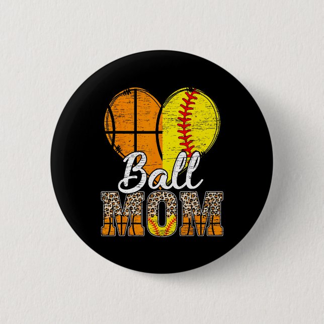 Bóton Redondo 5.08cm Basquete Mãe Coração Softball Mãe Leopardo Mãe" (Frente)