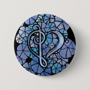 Bóton Redondo 5.08cm Bass Treble Clef Note Music Heart Love