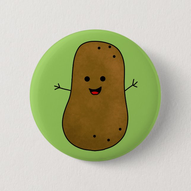 Bóton Redondo 5.08cm Batata Feliz Fofa, fundo verde. (Frente)