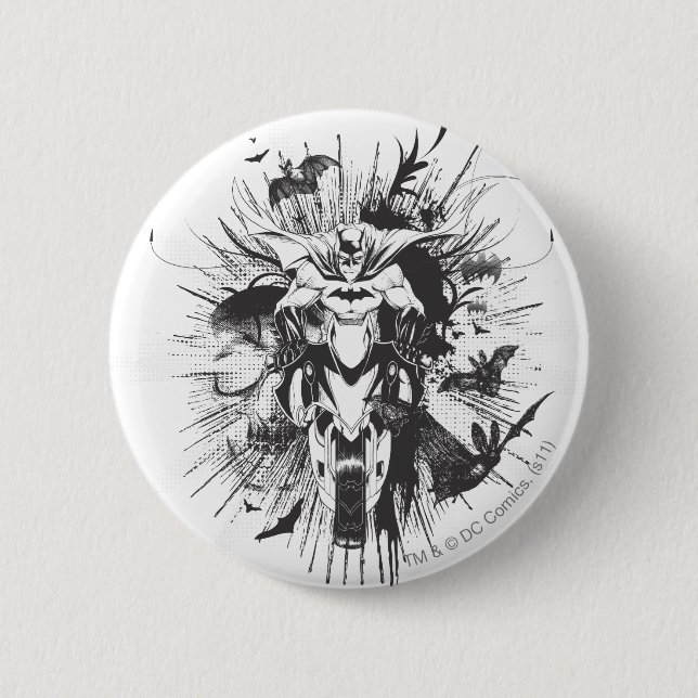 Bóton Redondo 5.08cm Batman na bicicleta com morcegos (Frente)