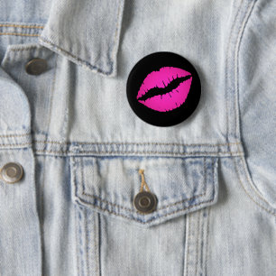 Bóton Redondo 5.08cm Batom Kiss Ombre Preto e Rosa Quente