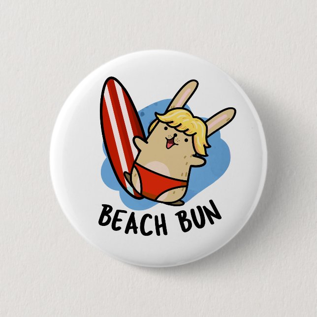 Bóton Redondo 5.08cm Beach Bun Funny Bunny Pun (Frente)