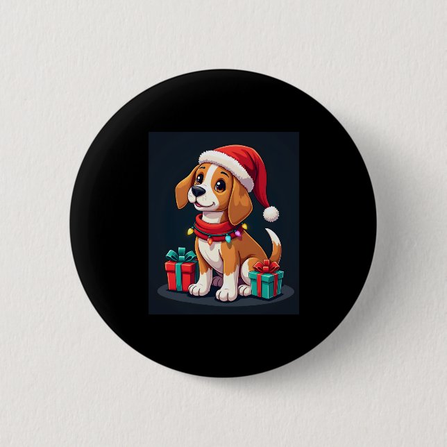 Bóton Redondo 5.08cm Beagle Xmas Lighting Papais noeis Beagle Dog Natal (Frente)