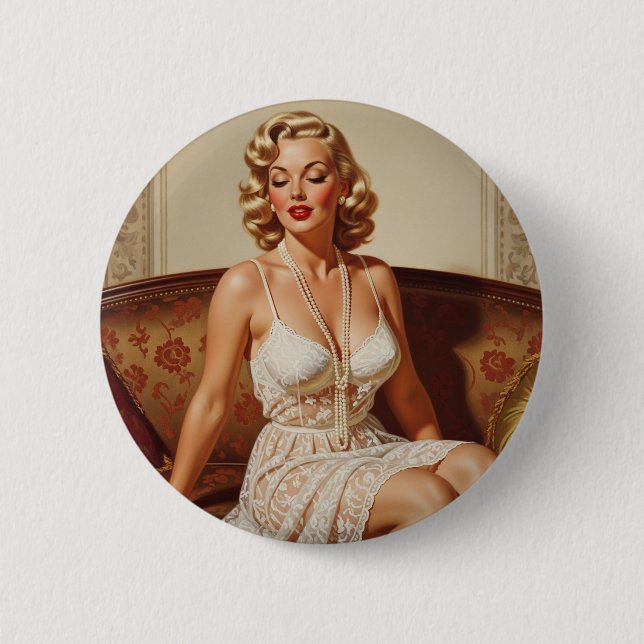 Bóton Redondo 5.08cm Beautiful blonde pin-up 50's art (Frente)