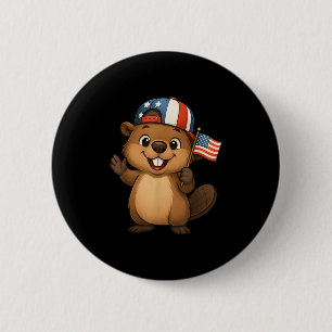 Bóton Redondo 5.08cm Beaver USA Flag 4 de julho Dia da Independência Bo