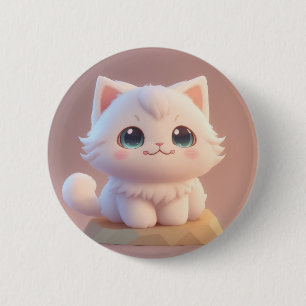 Bóton Redondo 5.08cm Bebê de Olhos Grandes e Peludo Gatinho Branco