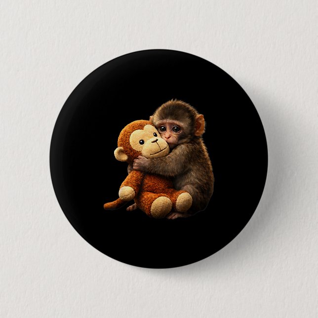 Bóton Redondo 5.08cm Bebê macaco soco pelúcia macaco fofo soco pelúcia (Frente)