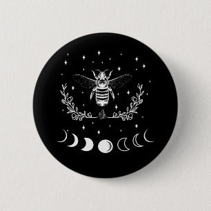 Bóton Redondo 5.08cm Bee Crescent Moon Witchcraft Insetos Góticos Wicc