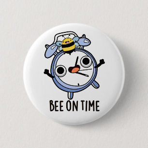 Bóton Redondo 5.08cm Bee On Time Cute Insect Clock Pun