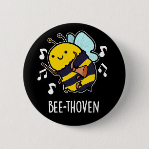 Bóton Redondo 5.08cm Bee Thoven Funny Music Bee Pun Dark BG