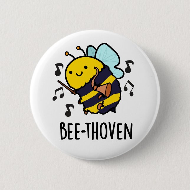 Bóton Redondo 5.08cm Bee-Thoven Funny Music Pun (Frente)