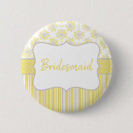 Bóton Redondo 5.08cm Bee Yellow e Cinza Geométrico Bridesmaid