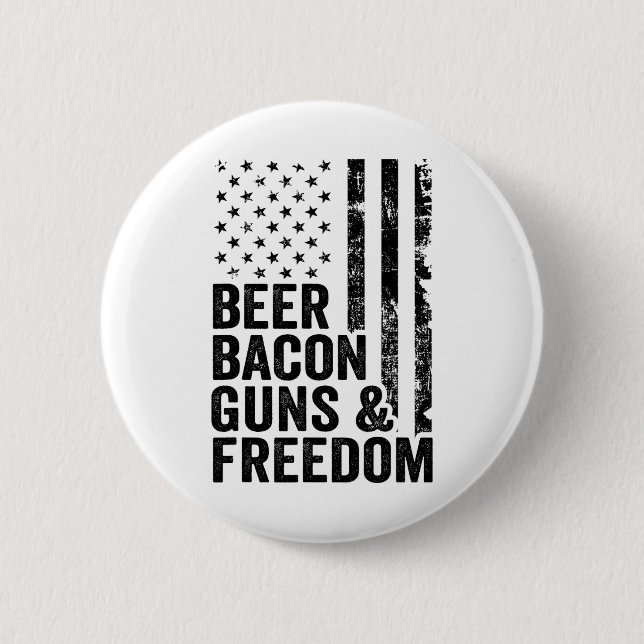 Bóton Redondo 5.08cm Beer Bycon Guns E Freedom Usa Churrasco Flag Ameri (Frente)
