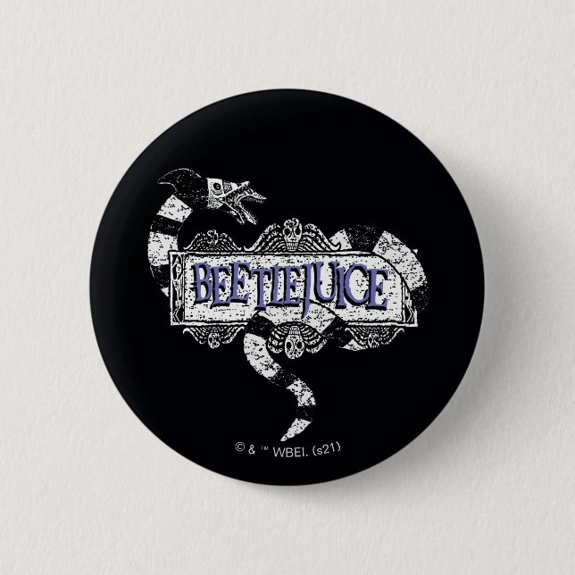 Bóton Redondo 5.08cm Beetlejuice | Sandworm Coiled on Beetlejuice Logo (Frente)