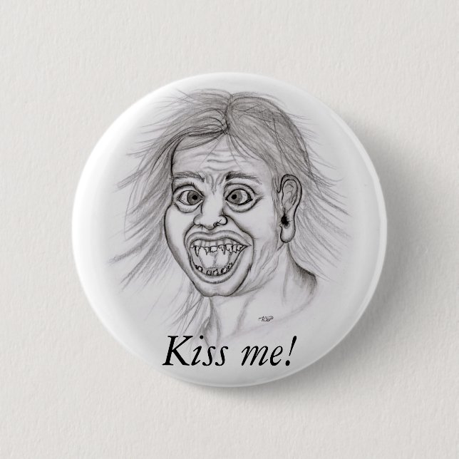Bóton Redondo 5.08cm Beije-me! - Bleistiftzeichnung (Frente)