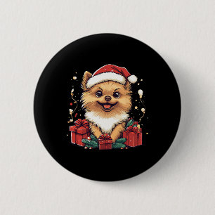 Bóton Redondo 5.08cm Bela Pomerânia Santa Hat Engraçado Natal Pom Xmas
