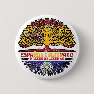 Bóton Redondo 5.08cm Belize Belizenho Espanha Espanhol Raízes da Árvore