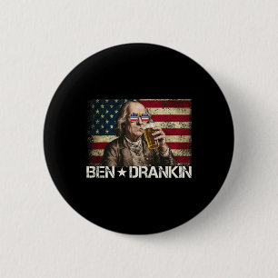 Bóton Redondo 5.08cm Ben Drankin Funny Beer 4 De Julho Retro Usa Flag