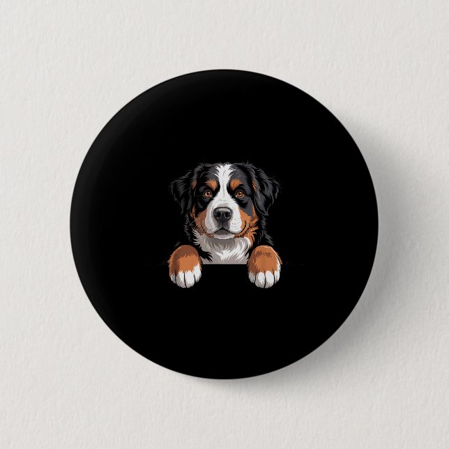 Bóton Redondo 5.08cm Bernese Mountain Dog Funny Peeking Cket Berner Pup (Frente)