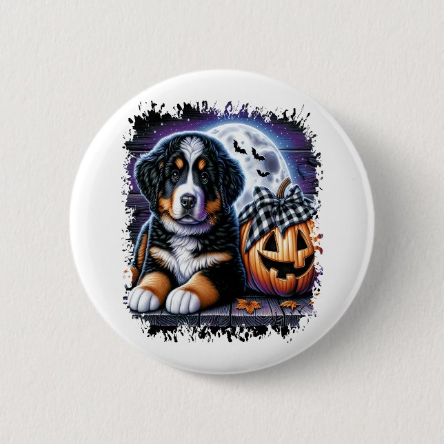 Bóton Redondo 5.08cm Bernese Mountain Dog Halloween (Frente)