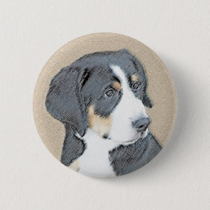 Bóton Redondo 5.08cm Bernese Mountain Dog Puppy Painting - Arte Origina