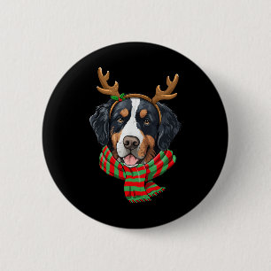 Bóton Redondo 5.08cm Bernese Mountain Dog Reindeer Santa Hat