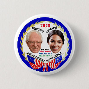 Bóton Redondo 5.08cm Bernie Sanders/AOC 2020