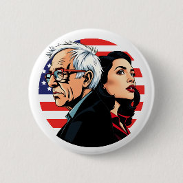 Bóton Redondo 5.08cm Bernie Sanders & AOC Fighting Oligarchy Tour Fight