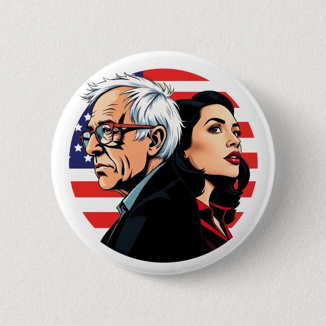 Bóton Redondo 5.08cm Bernie Sanders & AOC Fighting Oligarchy Tour Fight (Frente)