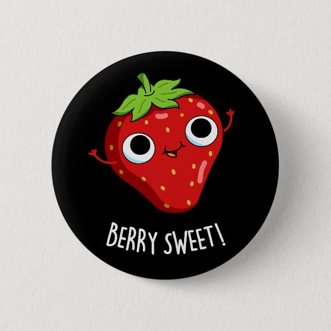 Bóton Redondo 5.08cm Berry Sweet Funny Strawberry Pun Dark BG (Frente)