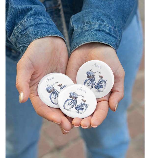 Bóton Redondo 5.08cm Bicicleta no Azul Delft personalizável (Criador carregado)