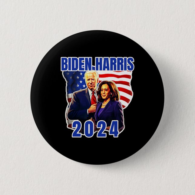 Bóton Redondo 5.08cm Biden Harris Bandeira Americana Votação 2024 (Frente)