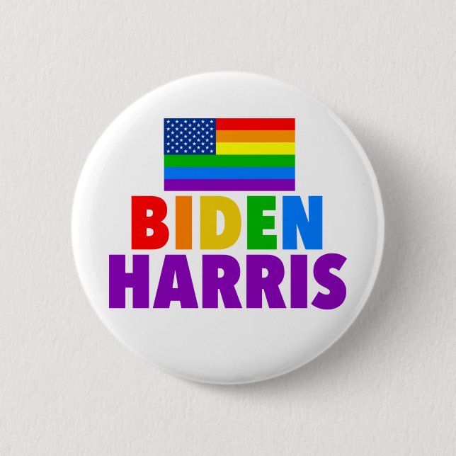 Bóton Redondo 5.08cm Biden Harris Rainbow American Flag Orgulho gay (Frente)