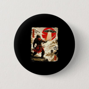 Bóton Redondo 5.08cm Bigfoot samurai ufo ukiyo-e arte japonês vintage