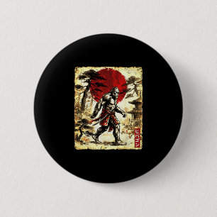 Bóton Redondo 5.08cm Bigfoot samurai ukiyo-e arte japonês vintage