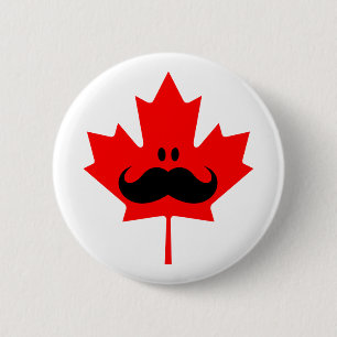 Bóton Redondo 5.08cm Bigode de Canadá - um bigode no bordo vermelho