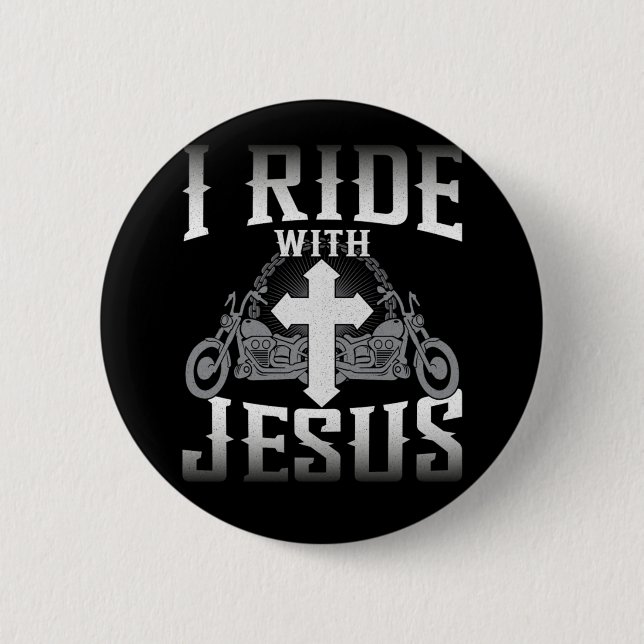 Bóton Redondo 5.08cm Biker I Ride With Jesus Faith (Frente)