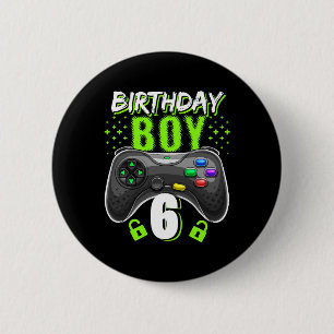 Bóton Redondo 5.08cm Birthday Boy 6 Video Game Controller Gamer 6 Bir