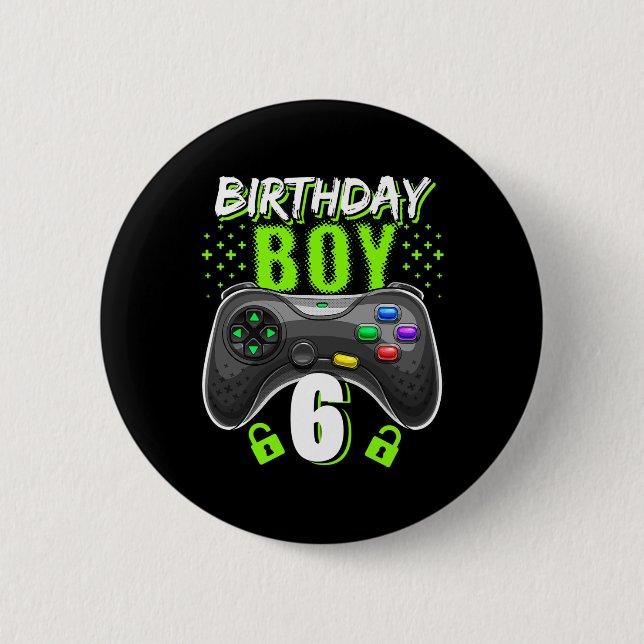 Bóton Redondo 5.08cm Birthday Boy 6 Video Game Controller Gamer 6 Bir (Frente)